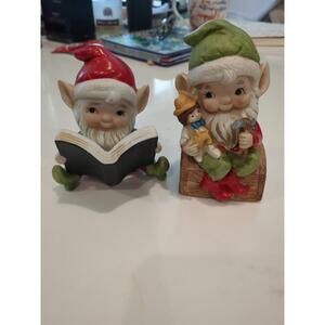 Vtg Homco Figurines Santa Elves Christmas Toy Makers 5406 X2 Homeco Pixie Gnome